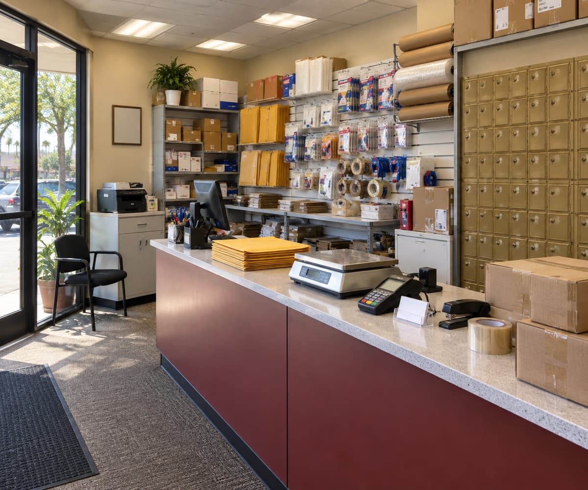 The shop interior, looking along the service counter