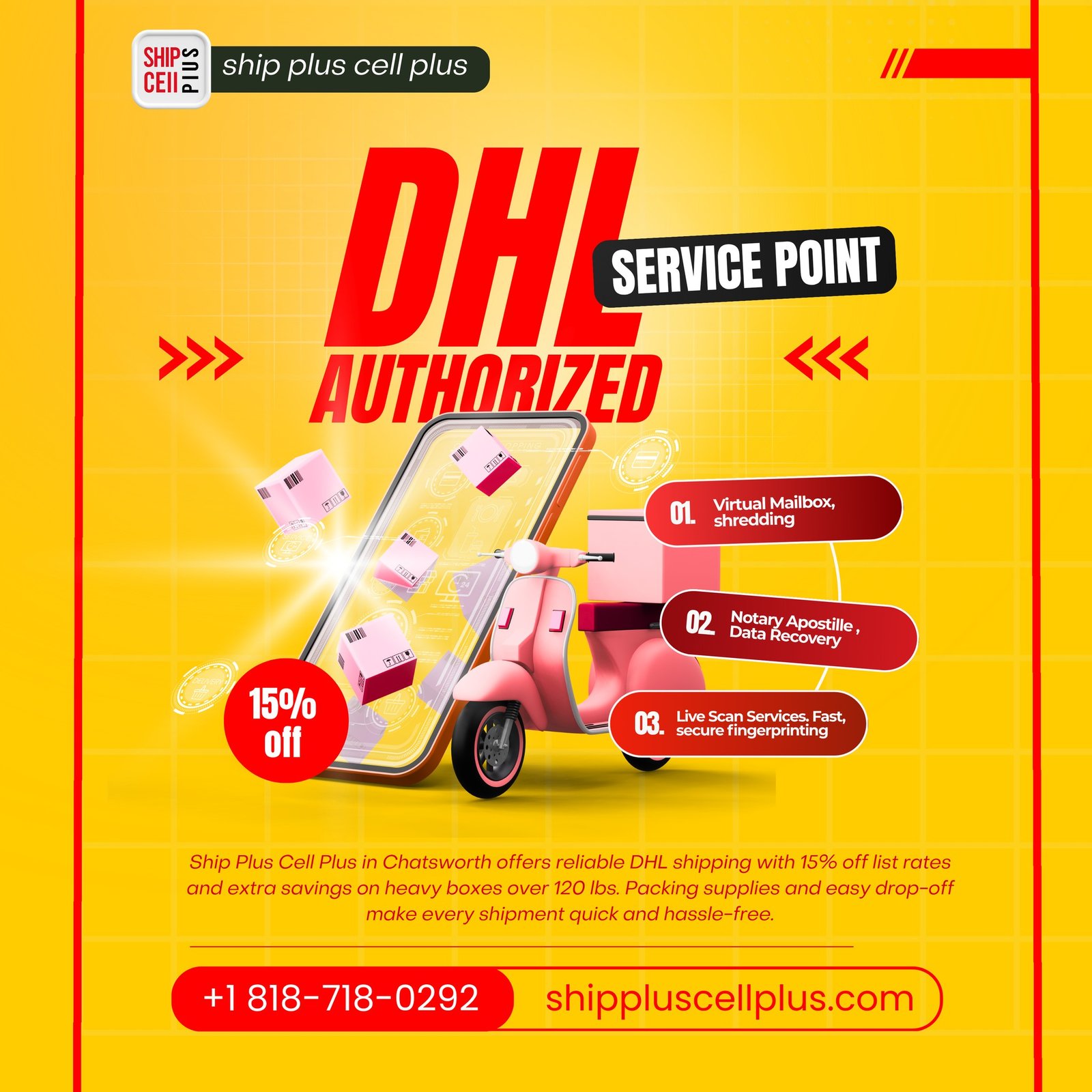 Ship Plus Cell Plus — DHL Authorized Service Point flyer
