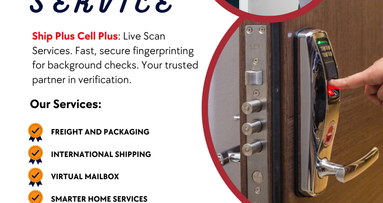 Customer getting Live Scan fingerprinting service at Ship Plus Cell Plus in Chatsworth.