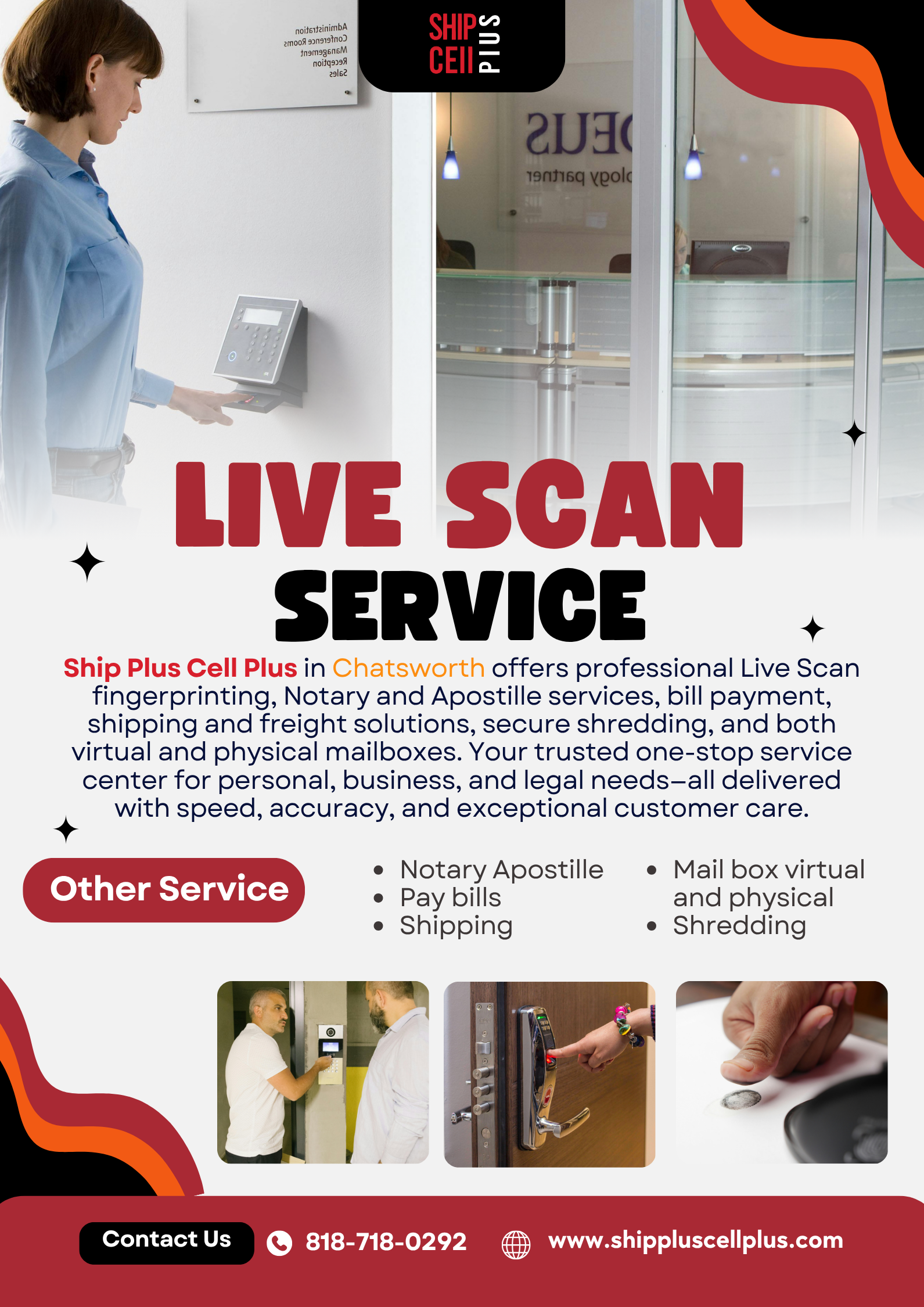 Live Scan fingerprinting service at Ship Plus Cell Plus in Chatsworth