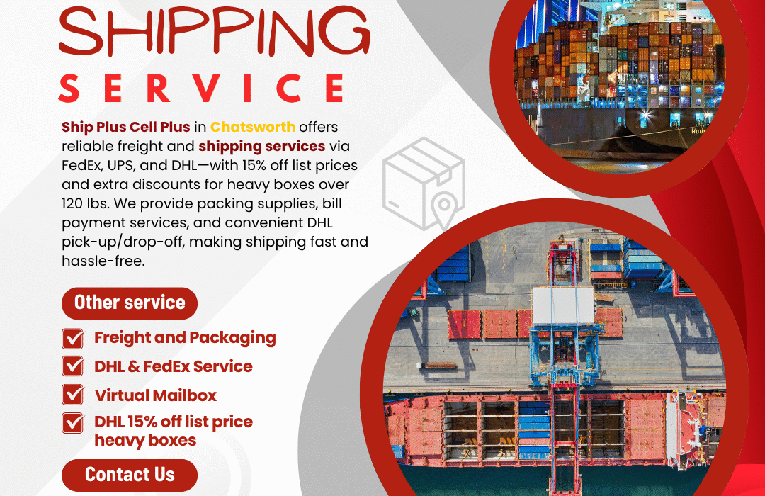 Customer receiving DHL shipping help at Ship Plus Cell Plus in Chatsworth