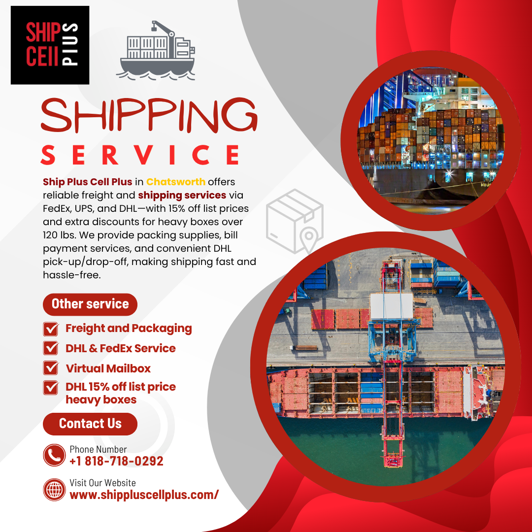 Customer receiving DHL shipping help at Ship Plus Cell Plus in Chatsworth