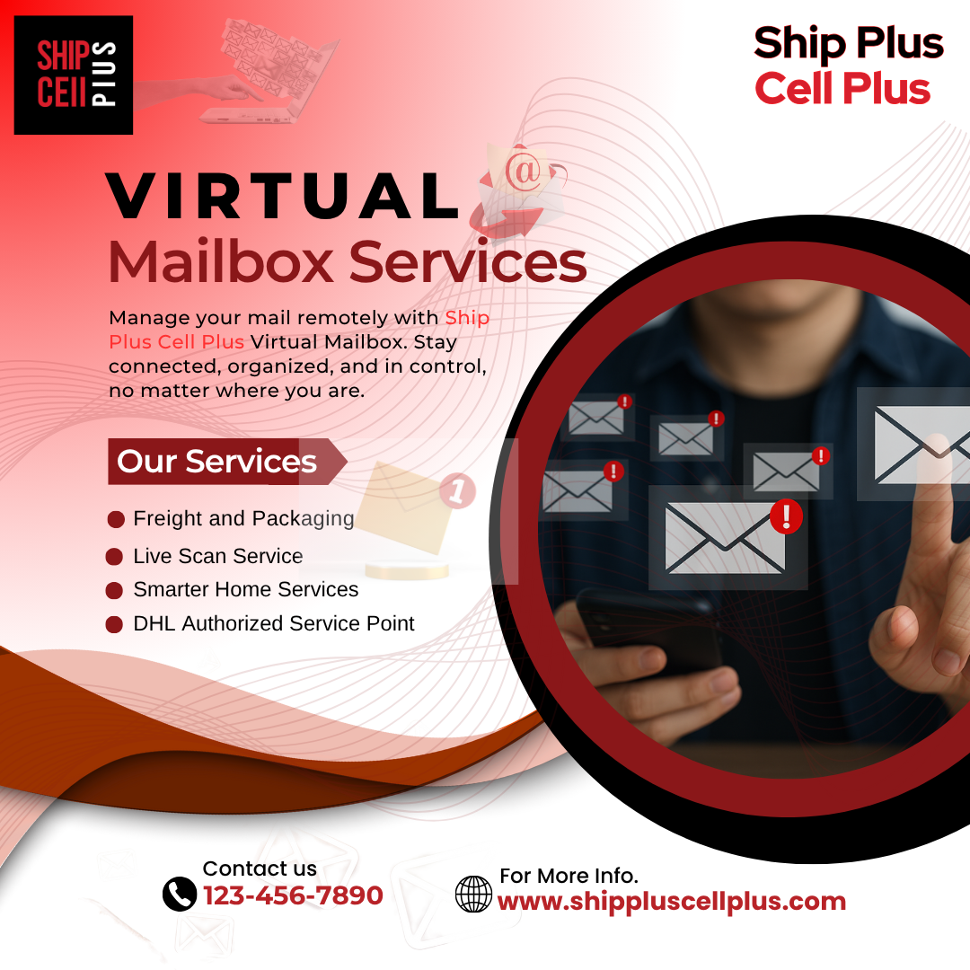 Customer accessing virtual mailbox and shipping services at Ship Plus Cell Plus in Chatsworth