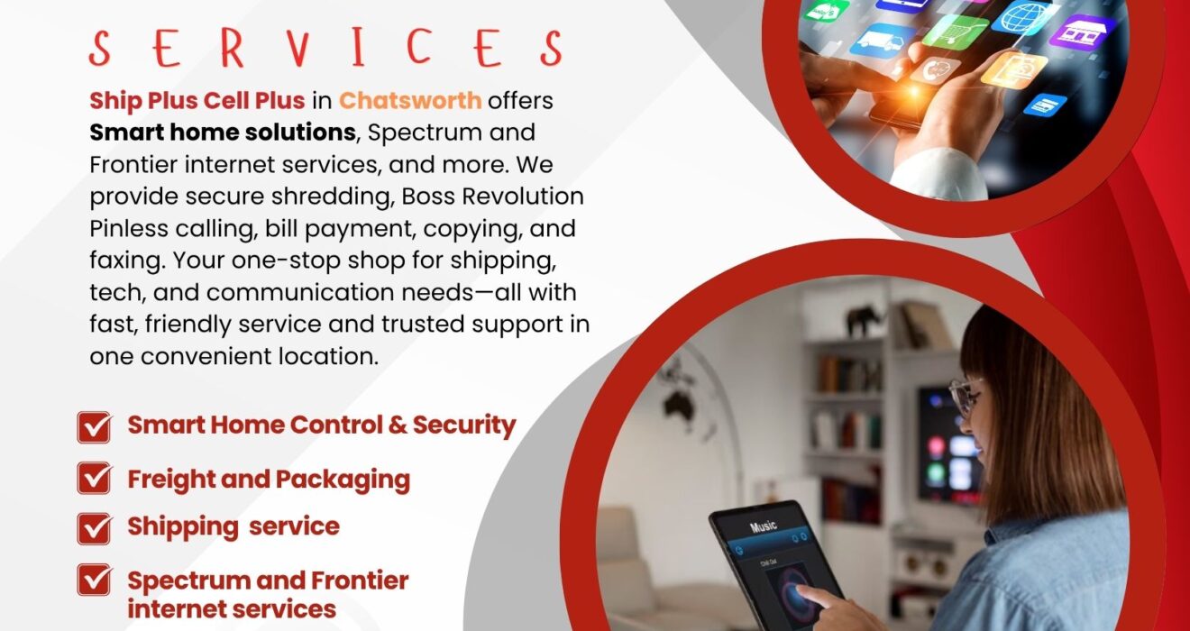 Friendly staff assisting customer with smart home setup at Ship Plus Cell Plus in Chatsworth