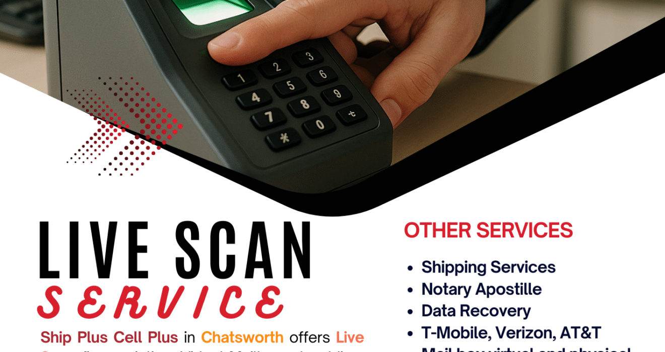 Customer receiving Live Scan and Virtual Mailbox services at Ship Plus Cell Plus in Chatsworth California