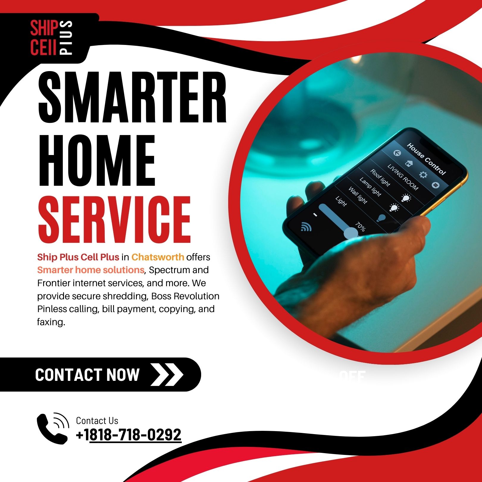 Customer receiving smart home and internet setup assistance at Ship Plus Cell Plus in Chatsworth, California