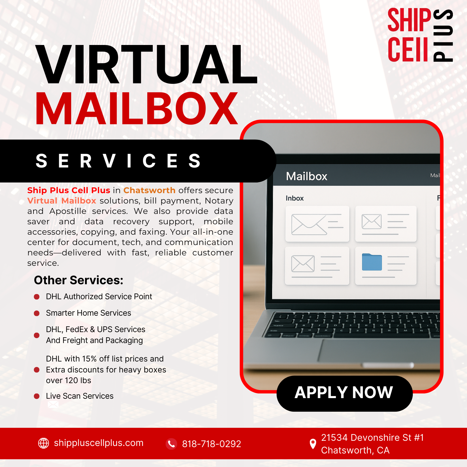 Ship Plus Cell Plus Virtual Mailbox in Chatsworth allows secure remote mail management
