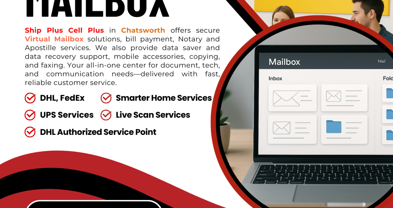 Virtual Mailbox service in Chatsworth at Ship Plus Cell Plus for secure remote mail management