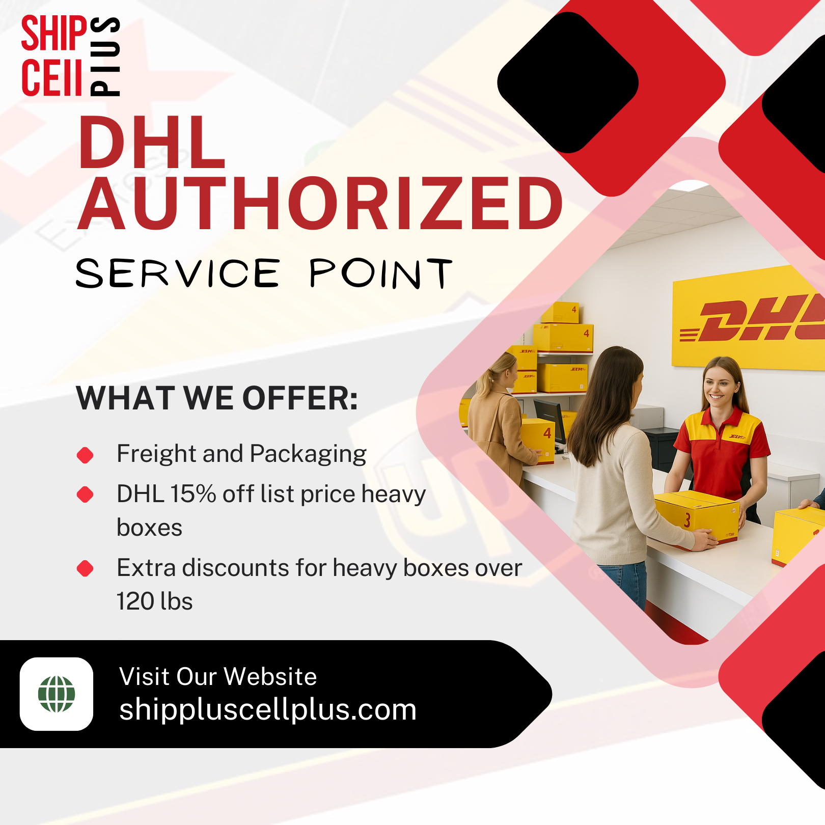 Ship Plus Cell Plus in Chatsworth providing DHL shipping, freight, and Virtual Mailbox services for local businesses and residents