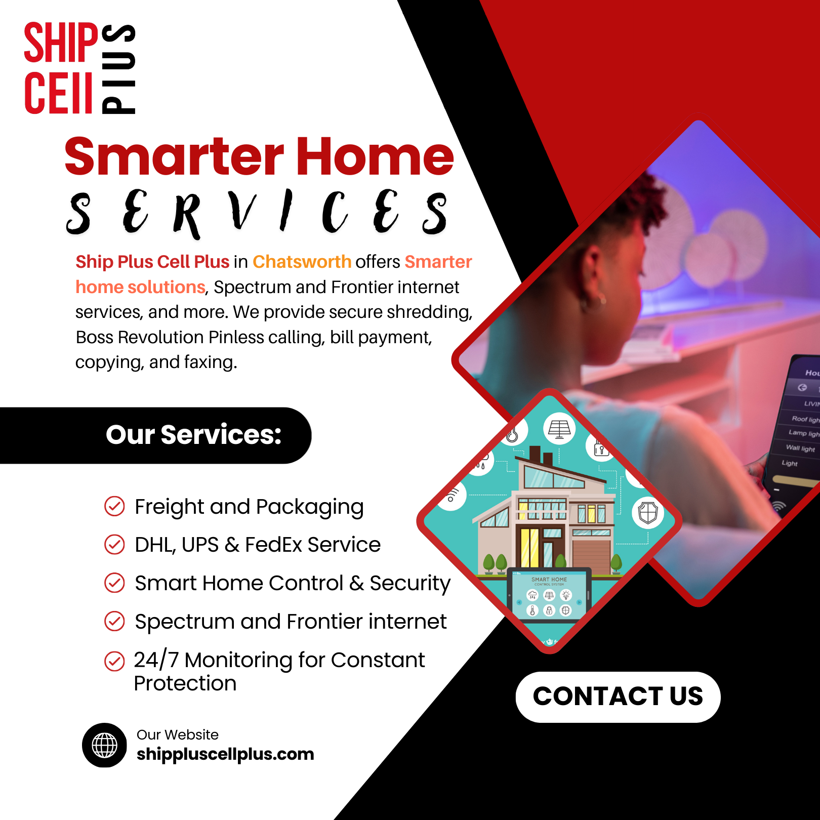 Smart home installation services at Ship Plus Cell Plus in Chatsworth for security and convenience.