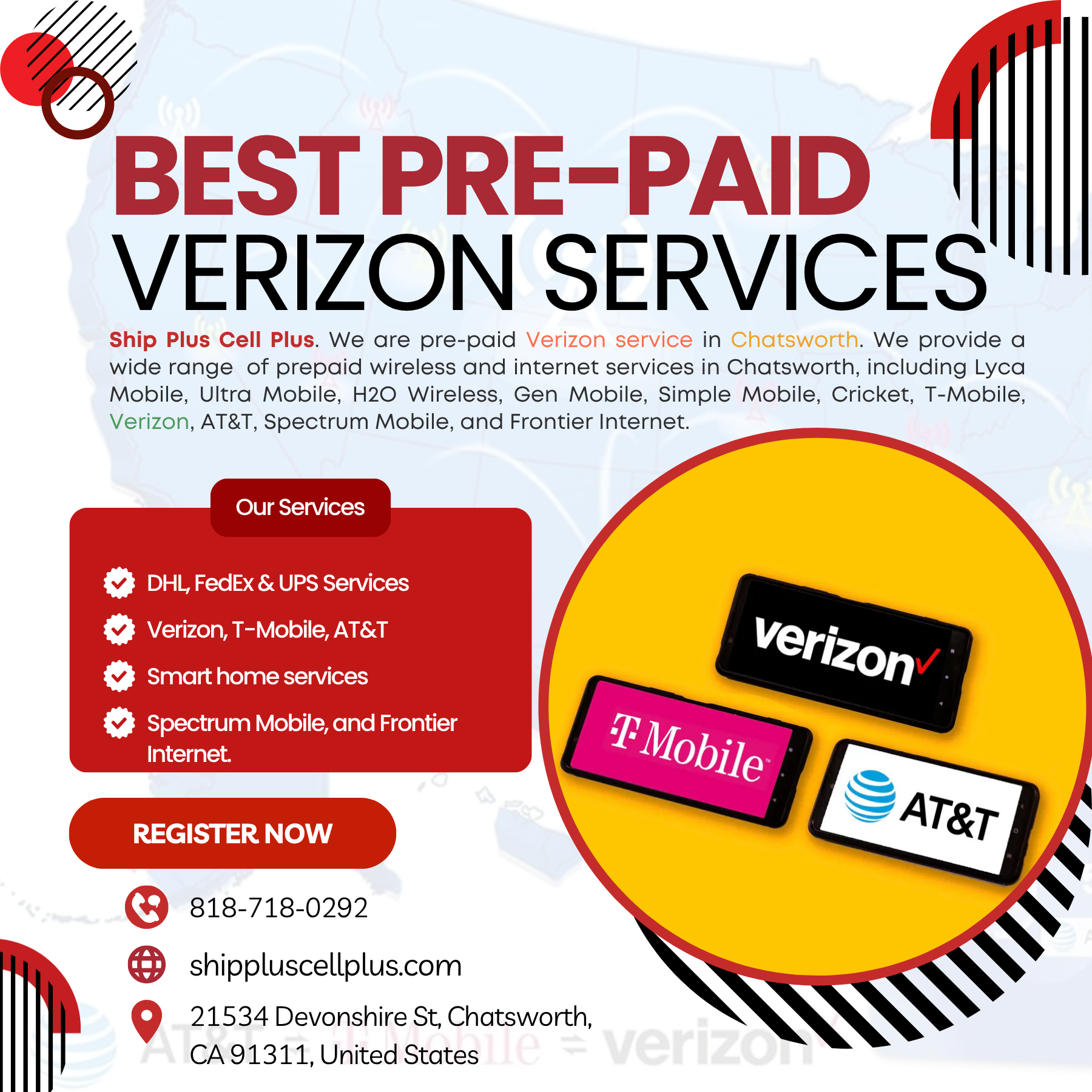 Affordable prepaid Verizon plans available at Ship Plus Cell Plus in Chatsworth, CA.