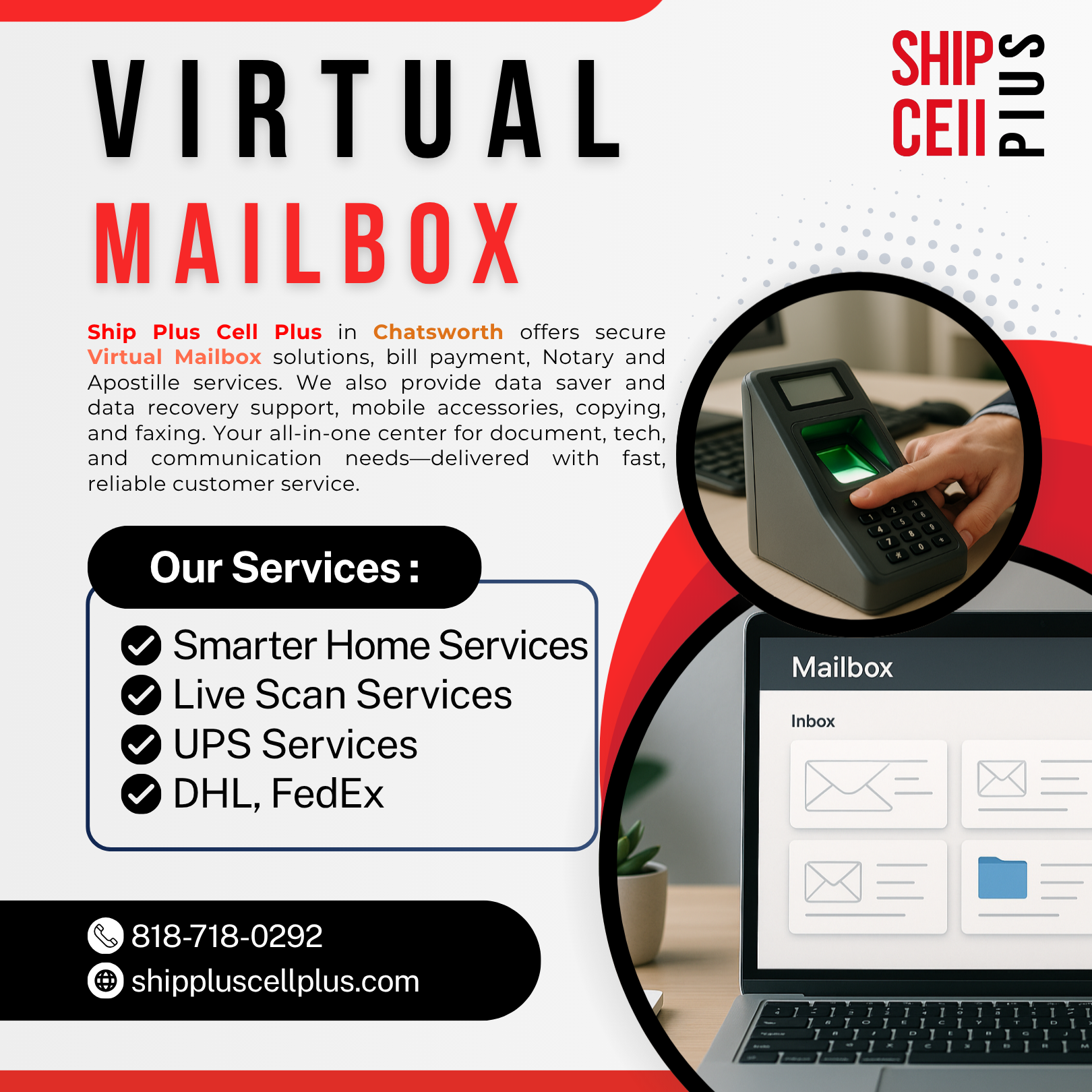 Customer using Virtual Mailbox service at Ship Plus Cell Plus in Chatsworth, CA