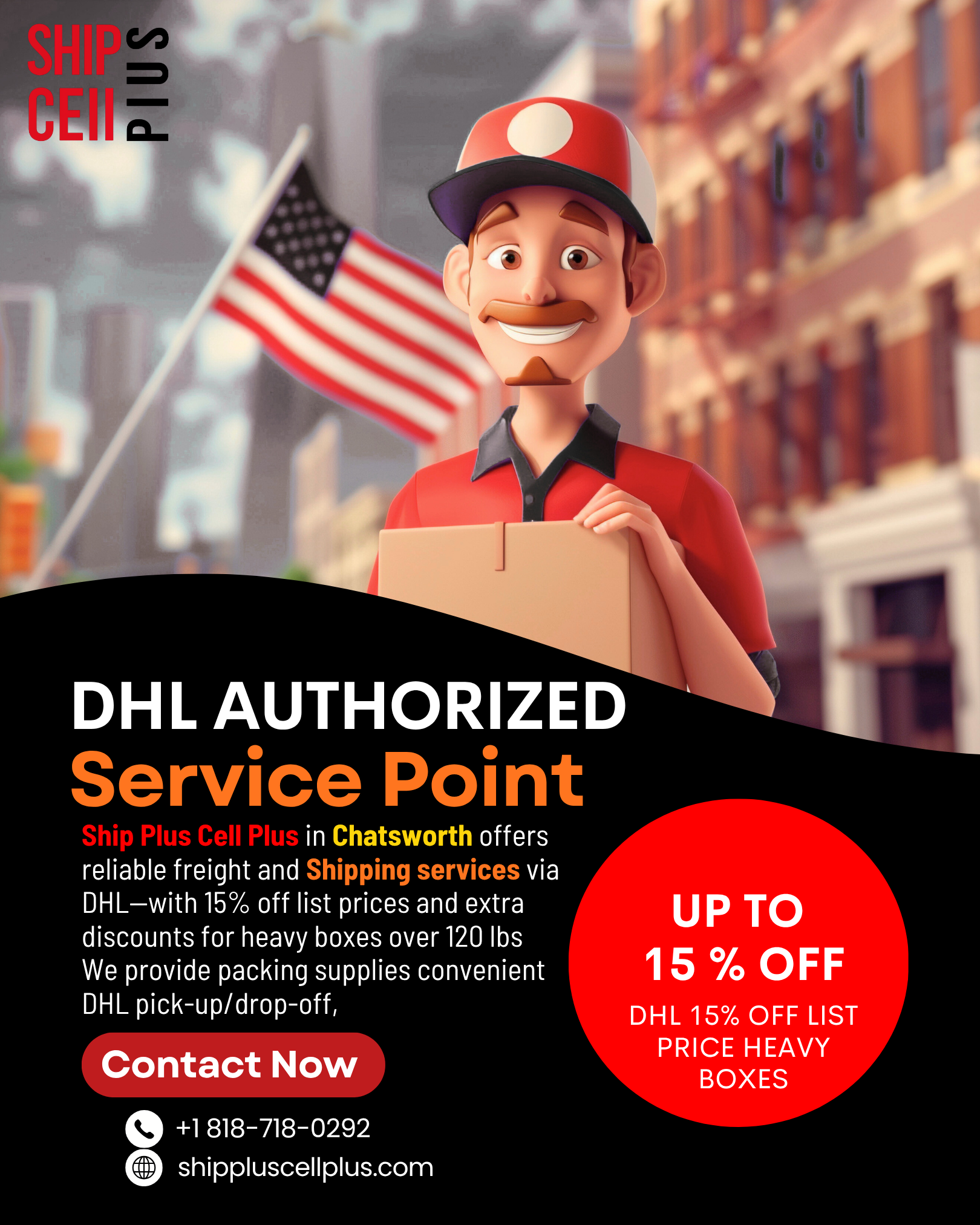 Ship Plus Cell Plus DHL shipping service in Chatsworth California