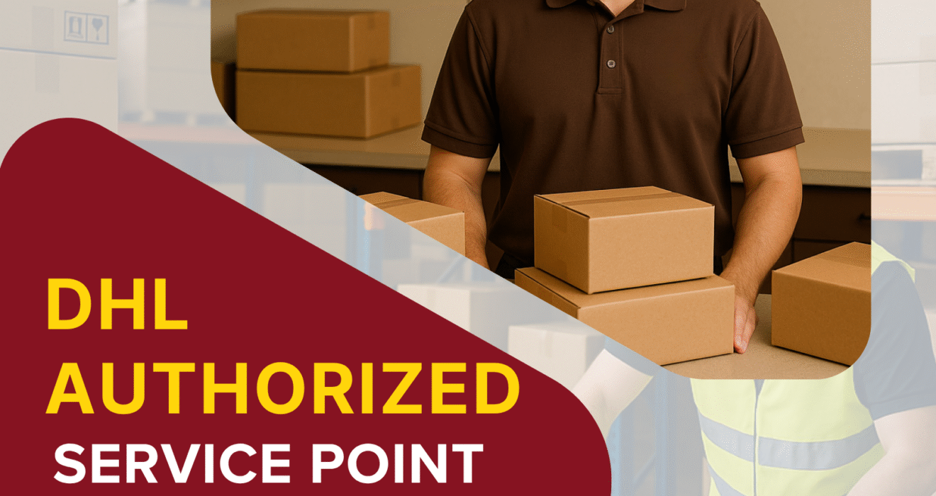 Customer shipping package at Ship Plus Cell Plus DHL service location in Chatsworth, CA