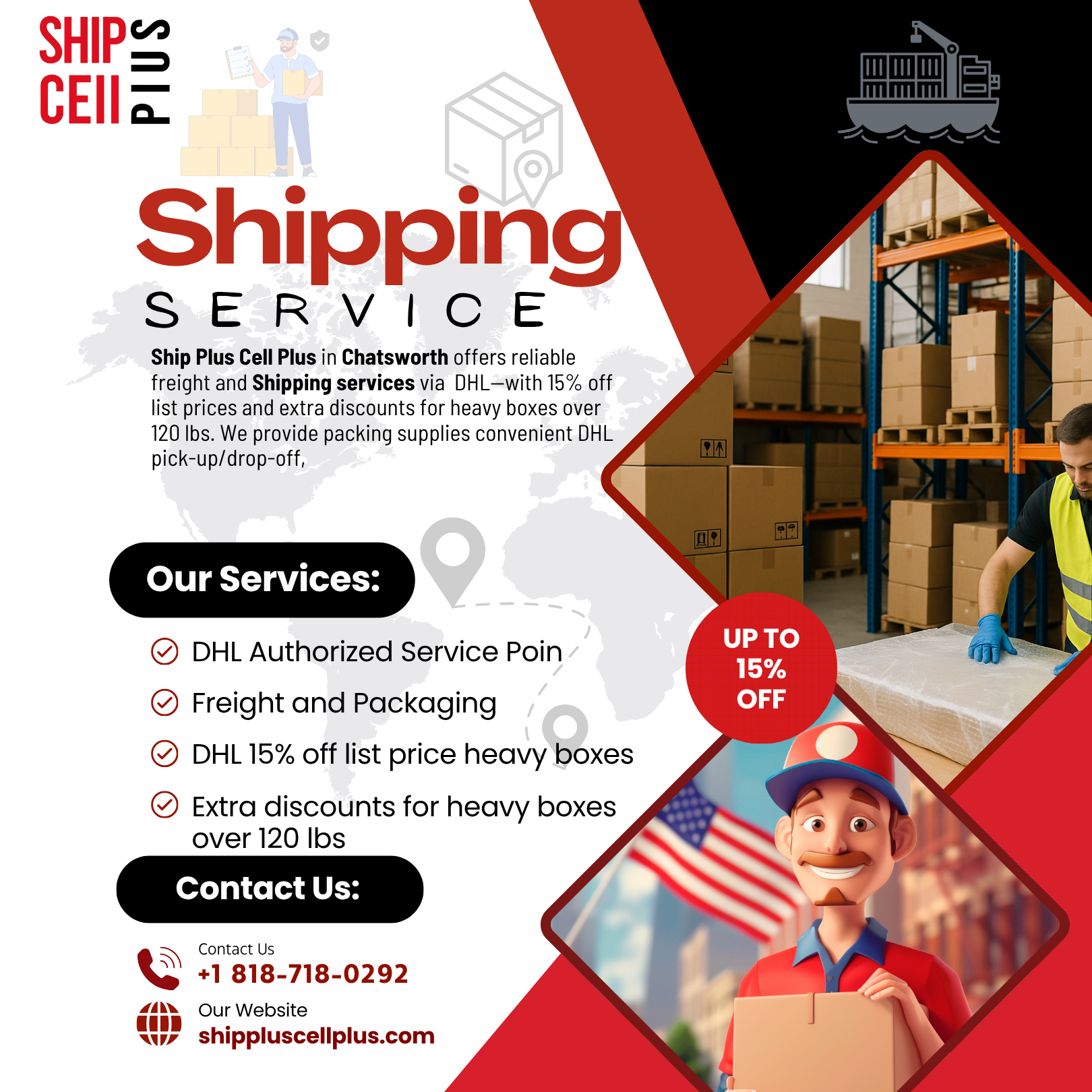 Customer using DHL shipping service at Ship Plus Cell Plus in Chatsworth, CA