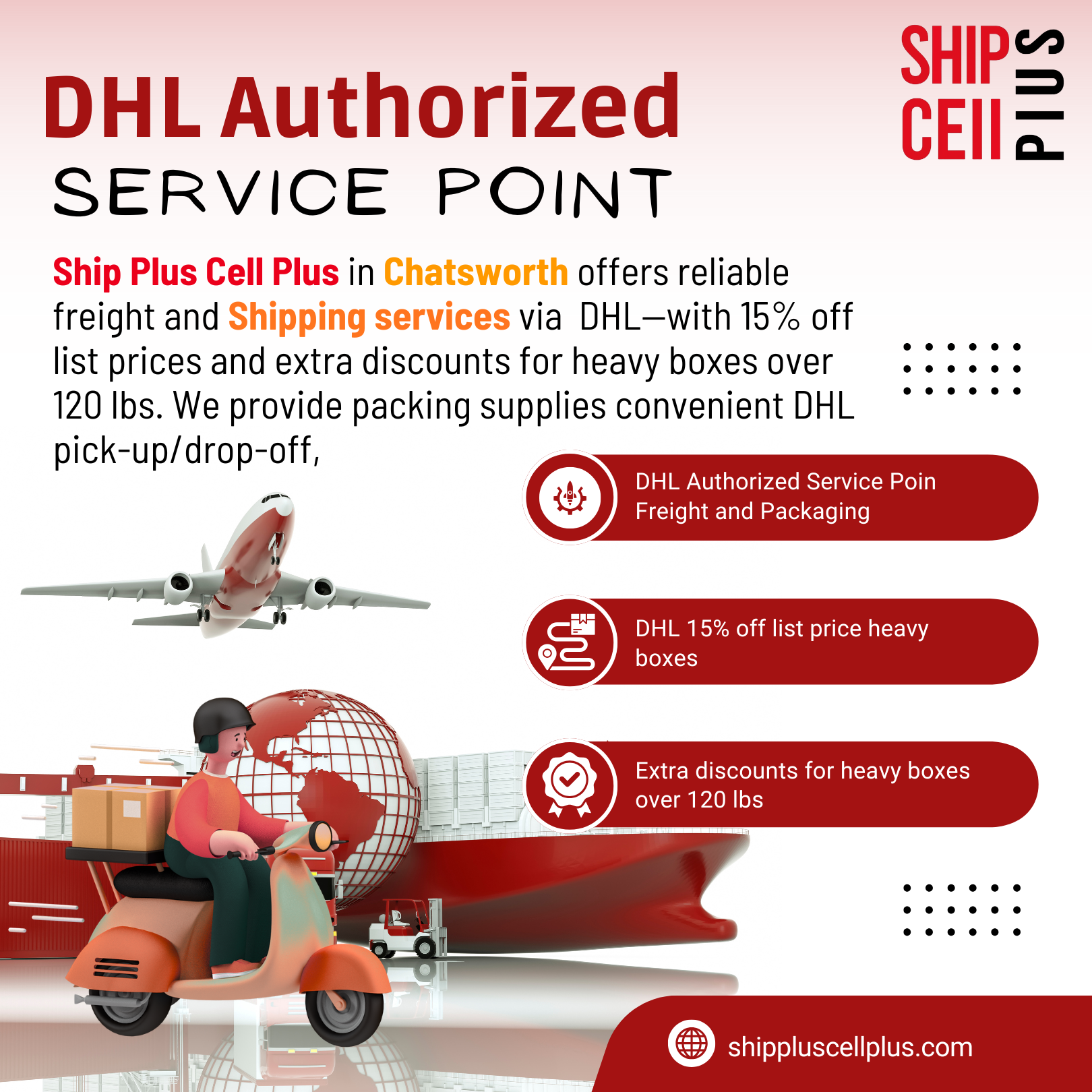 Customer using DHL shipping and packaging services at Ship Plus Cell Plus in Chatsworth, California