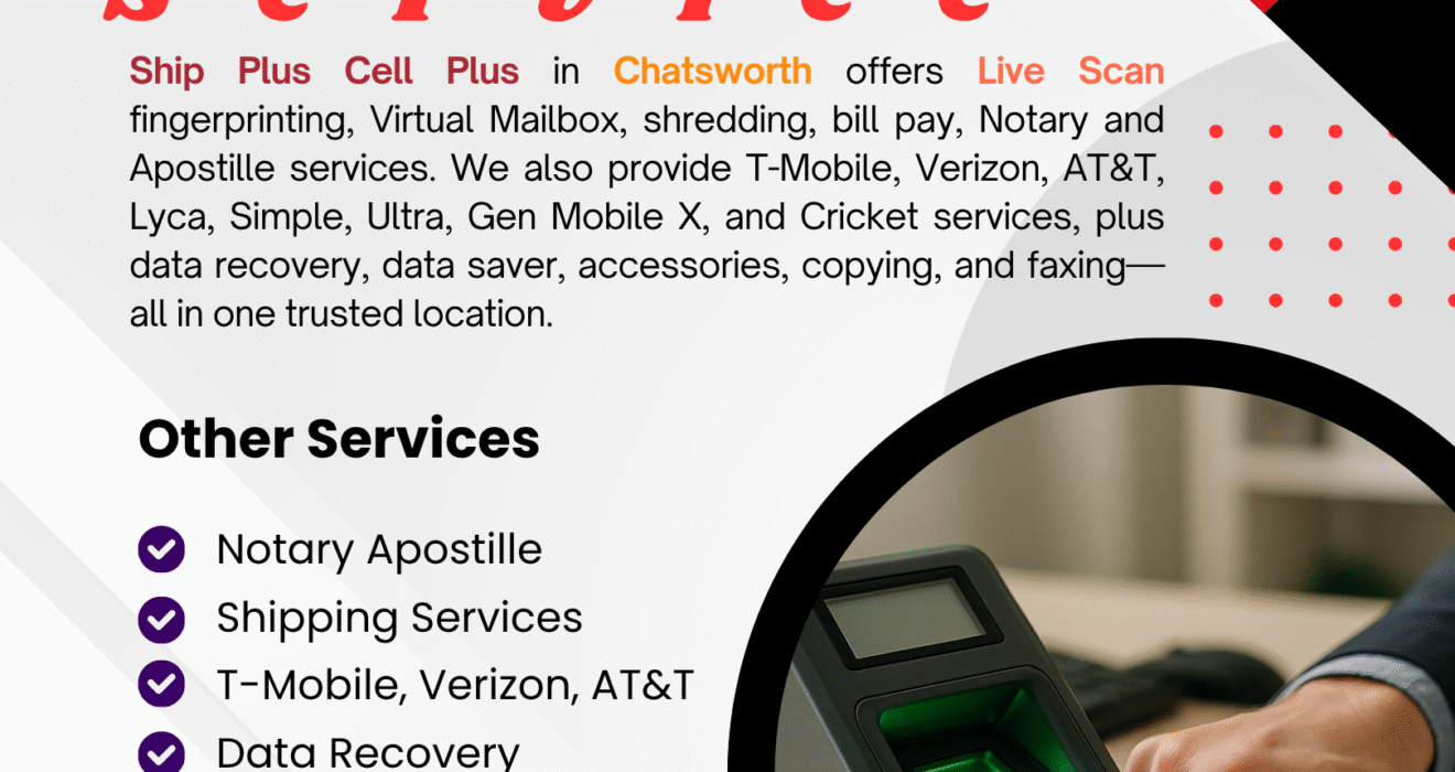 Customer using Live Scan fingerprinting service at Ship Plus Cell Plus in Chatsworth, California