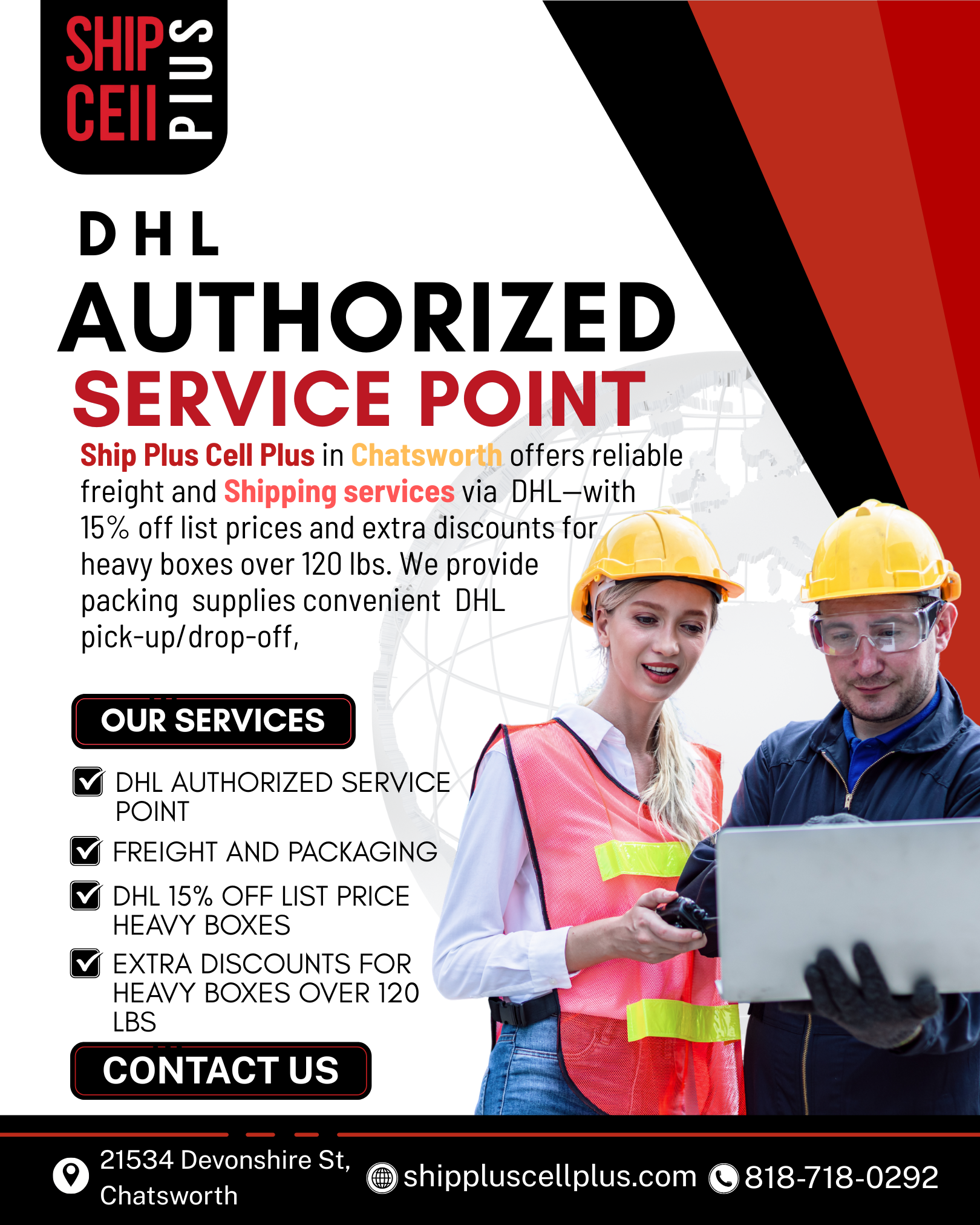 Customer shipping a package at Ship Plus Cell Plus DHL counter in Chatsworth