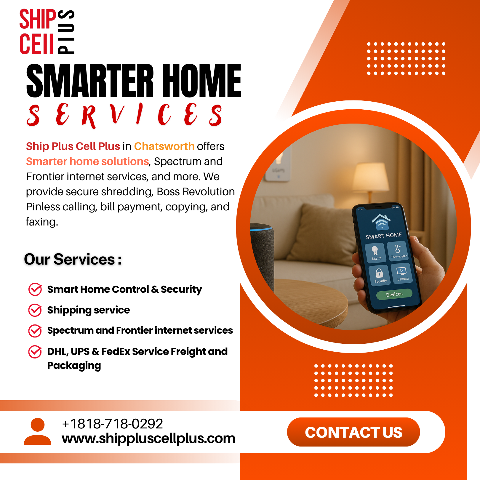 Ship Plus Cell Plus store providing smart home and internet services in Chatsworth, CA