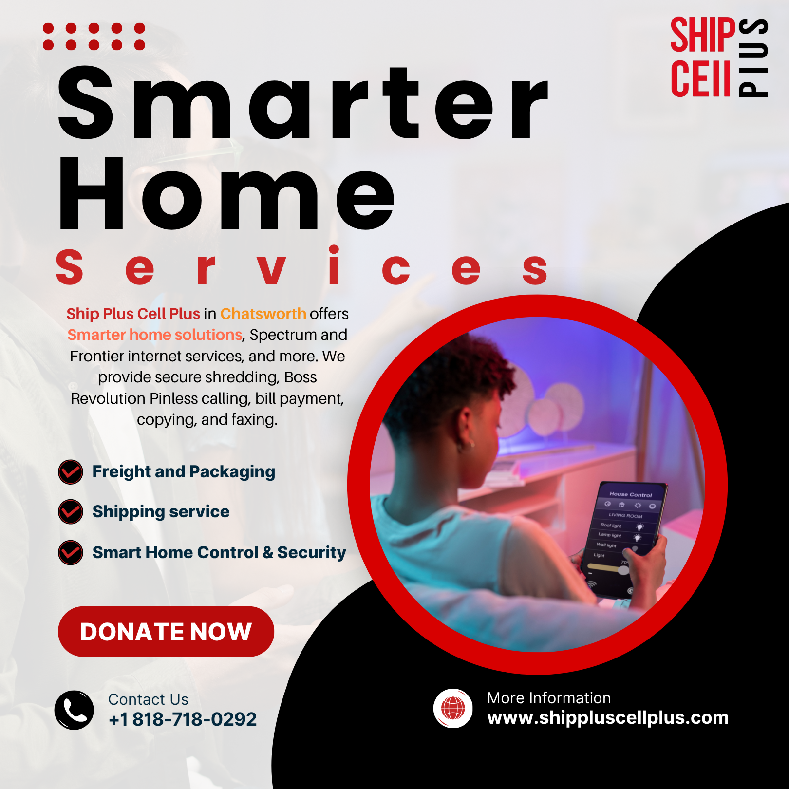 Ship Plus Cell Plus store in Chatsworth providing smart home, internet, and tech services