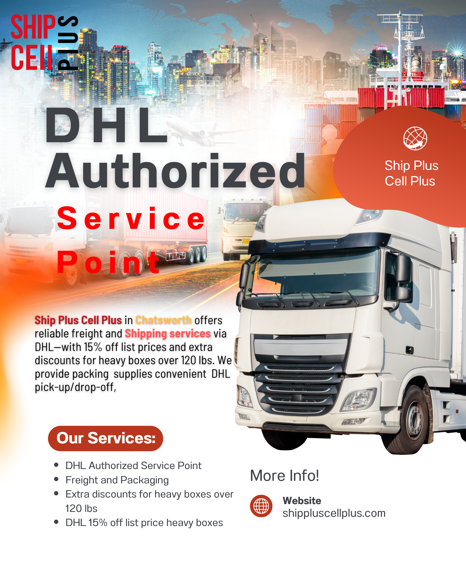 Customer shipping package via DHL at Ship Plus Cell Plus in Chatsworth