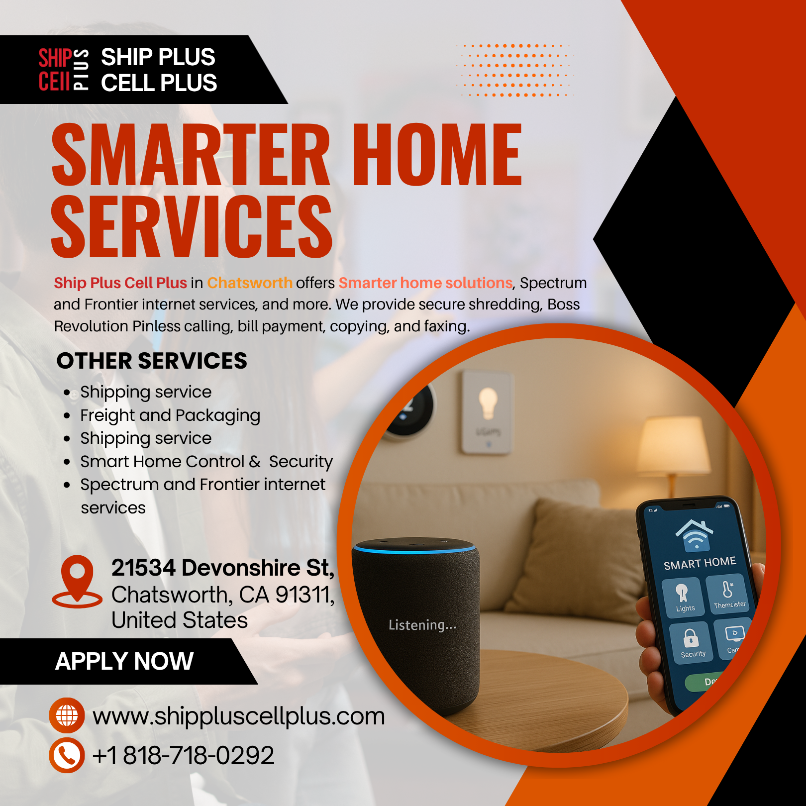Customer setting up smart home device at Ship Plus Cell Plus in Chatsworth