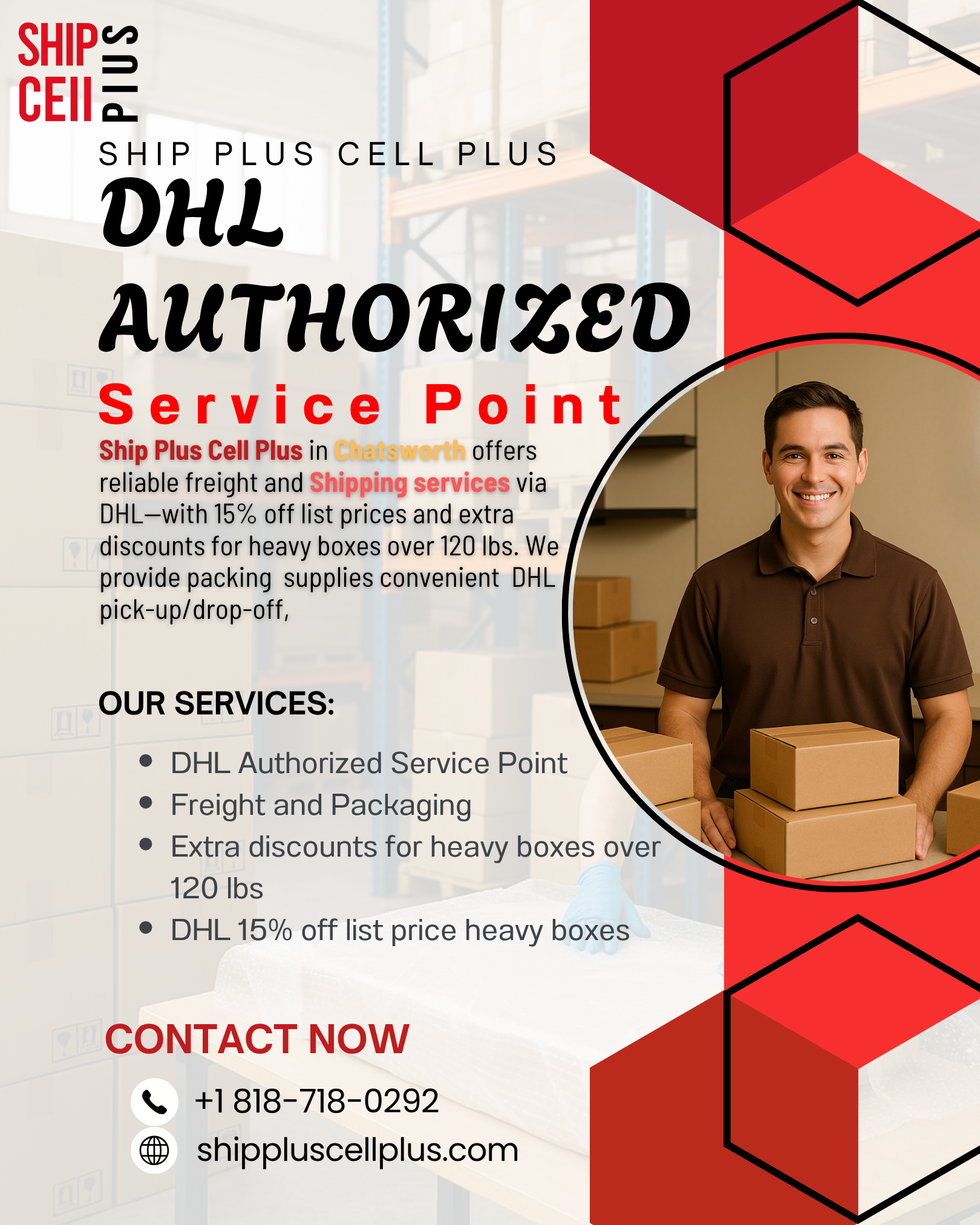 Customer using DHL Shipping Service at Ship Plus Cell Plus in Chatsworth, CA