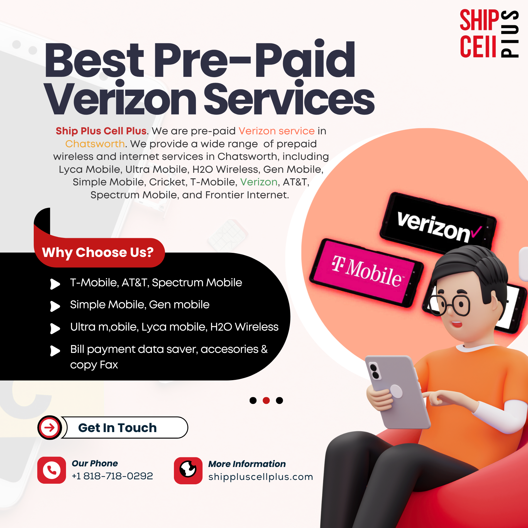 Customer getting prepaid Verizon service at Ship Plus Cell Plus Chatsworth