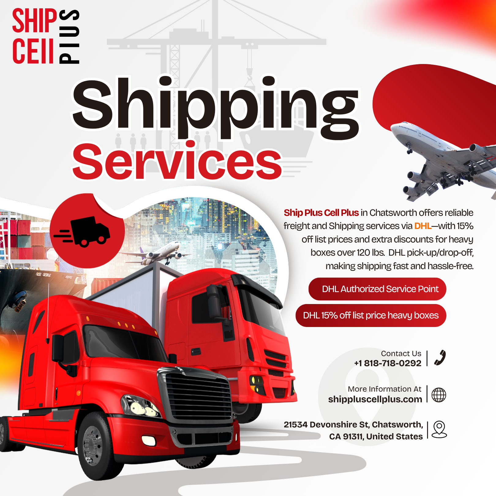 Customer shipping a DHL package at Ship Plus Cell Plus in Chatsworth