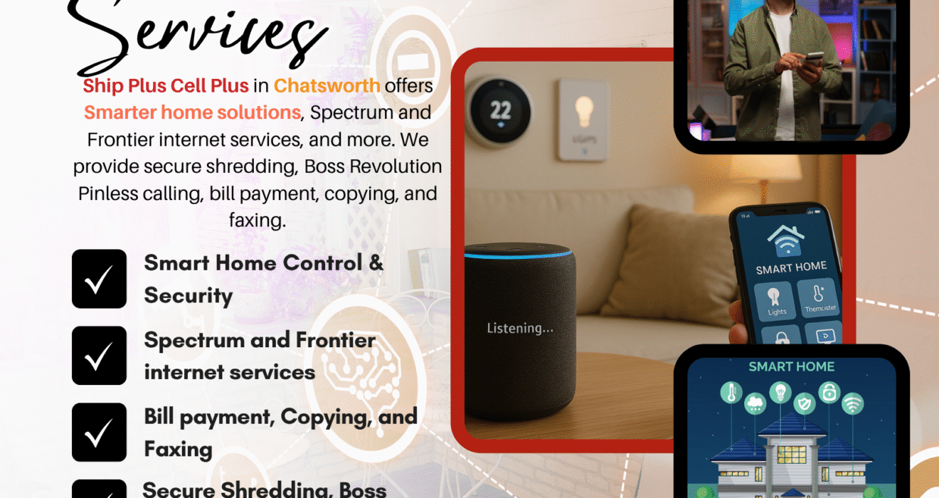 Customer setting up smart home internet services at Ship Plus Cell Plus in Chatsworth