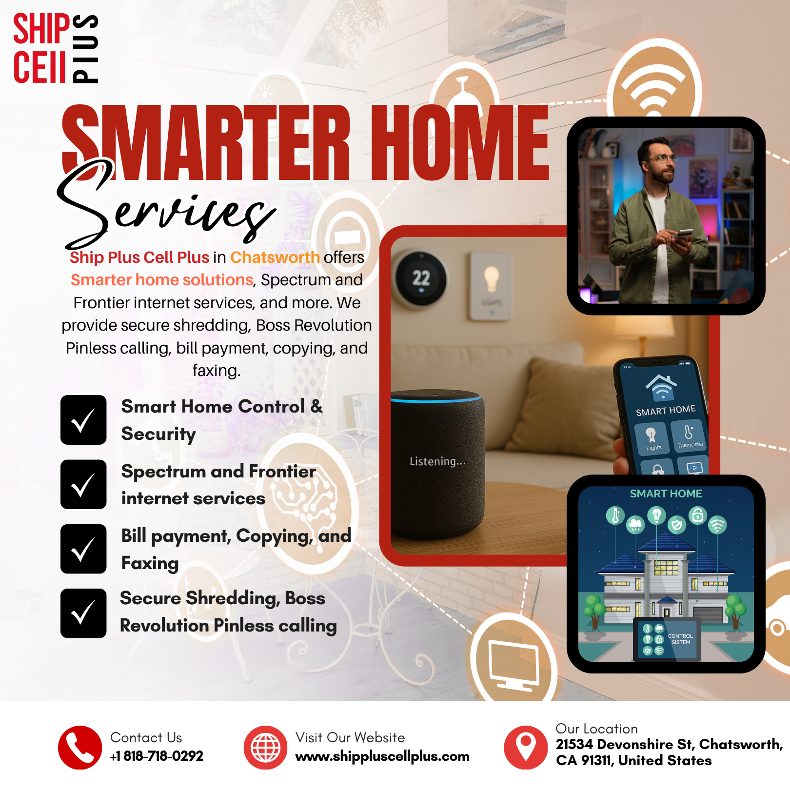 Customer setting up smart home internet services at Ship Plus Cell Plus in Chatsworth
