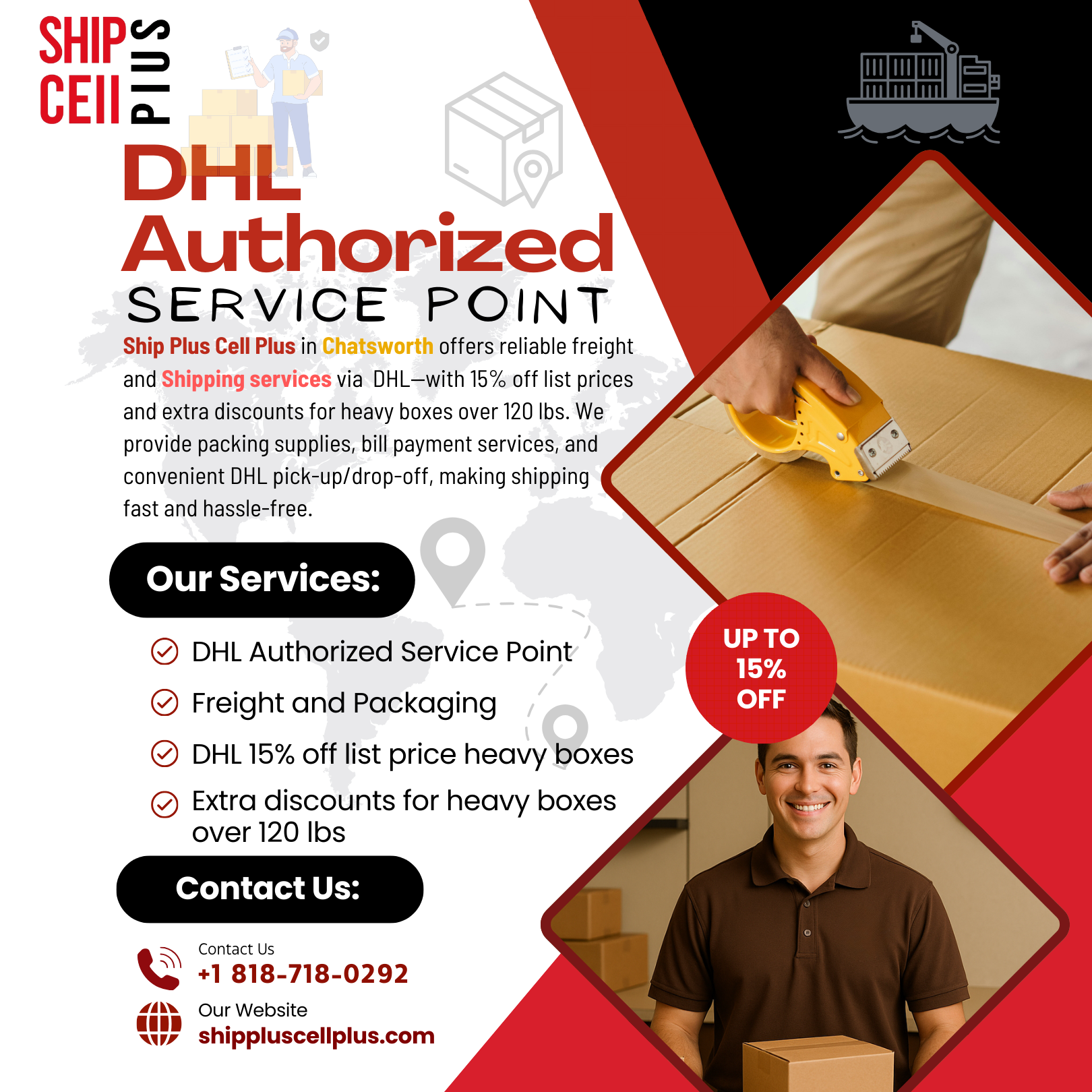 Customer dropping off a DHL package at Ship Plus Cell Plus in Chatsworth