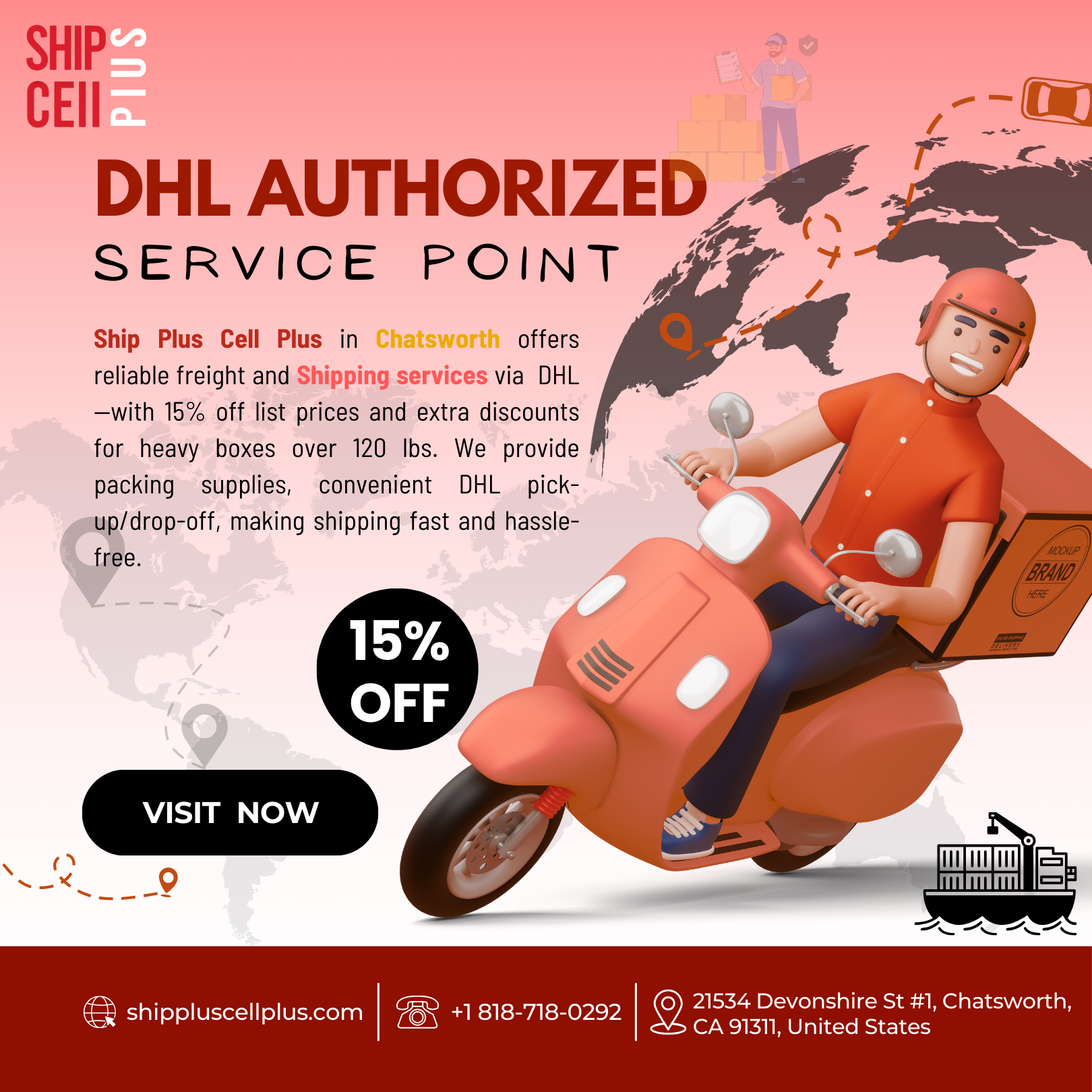 Customer shipping a DHL package at Ship Plus Cell Plus in Chatsworth, CA