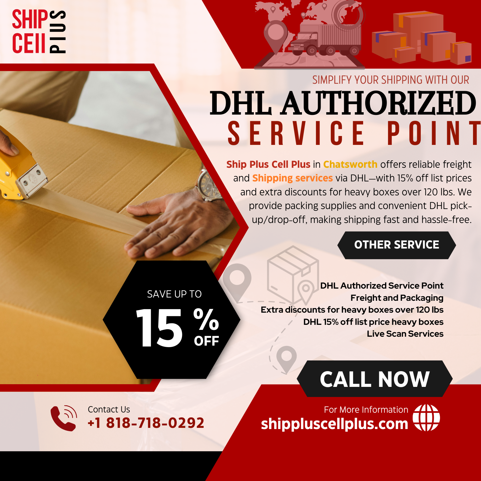 Customer using DHL shipping drop-off services at Ship Plus Cell Plus in Chatsworth