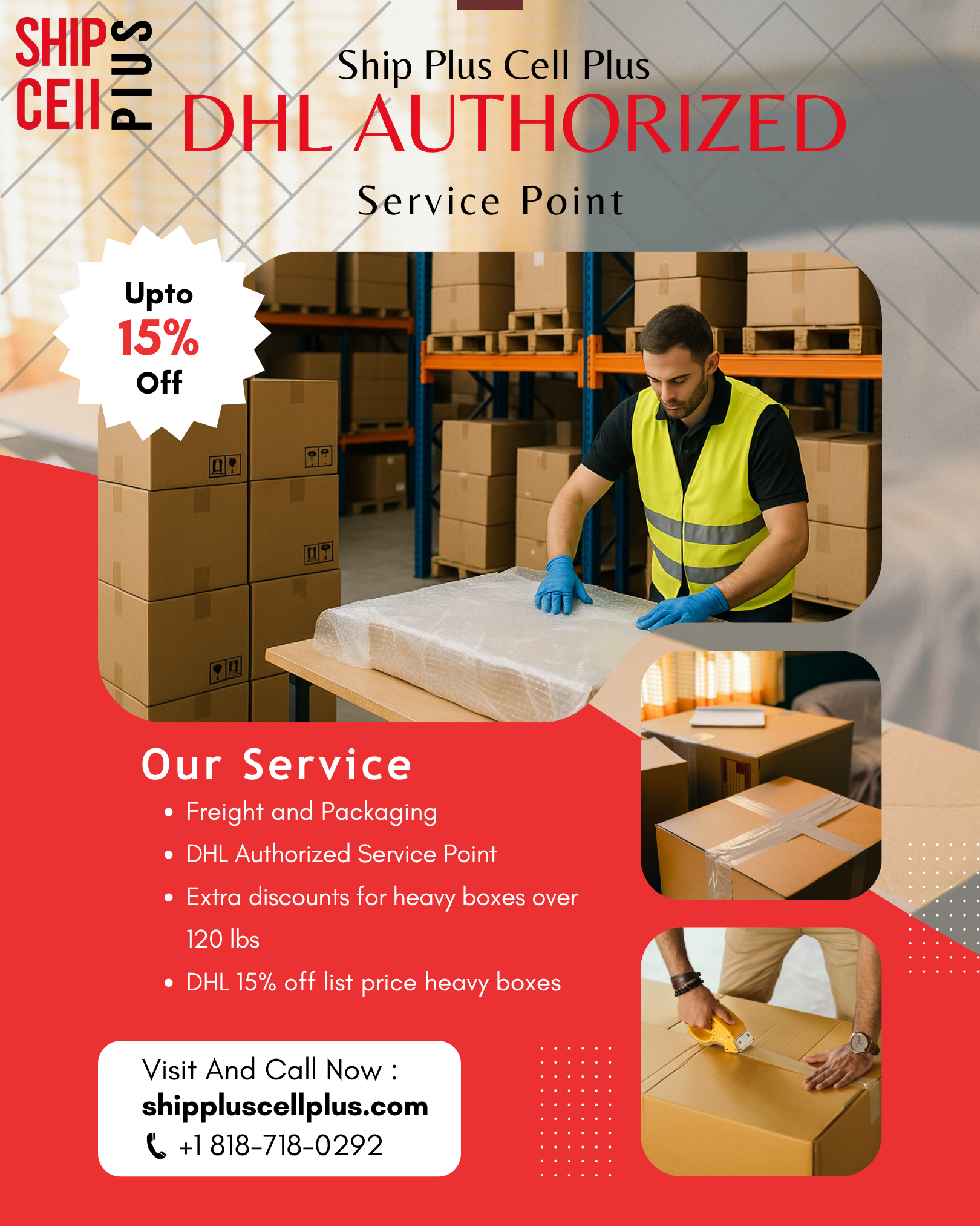 Ship Plus Cell Plus offering DHL shipping services in Chatsworth California