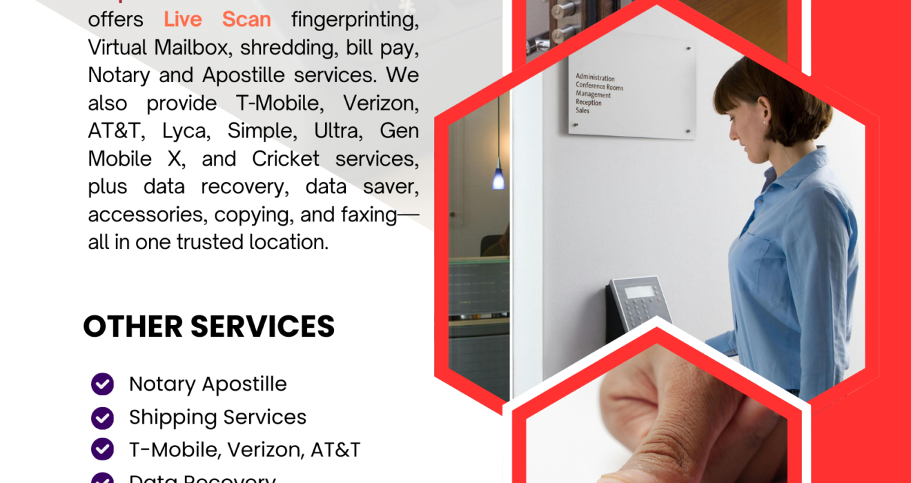 Ship Plus Cell Plus in Chatsworth CA offering Live Scan fingerprinting, Notary, Apostille, and mobile services